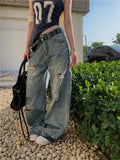 High-Quality Ripped Wide Leg Denim Jeans