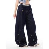 Comfortable Hip Hop Kpop Cartoon Print Wide Leg Jeans