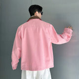 Korean Style Pink Turn-Down Collar Denim Jacket