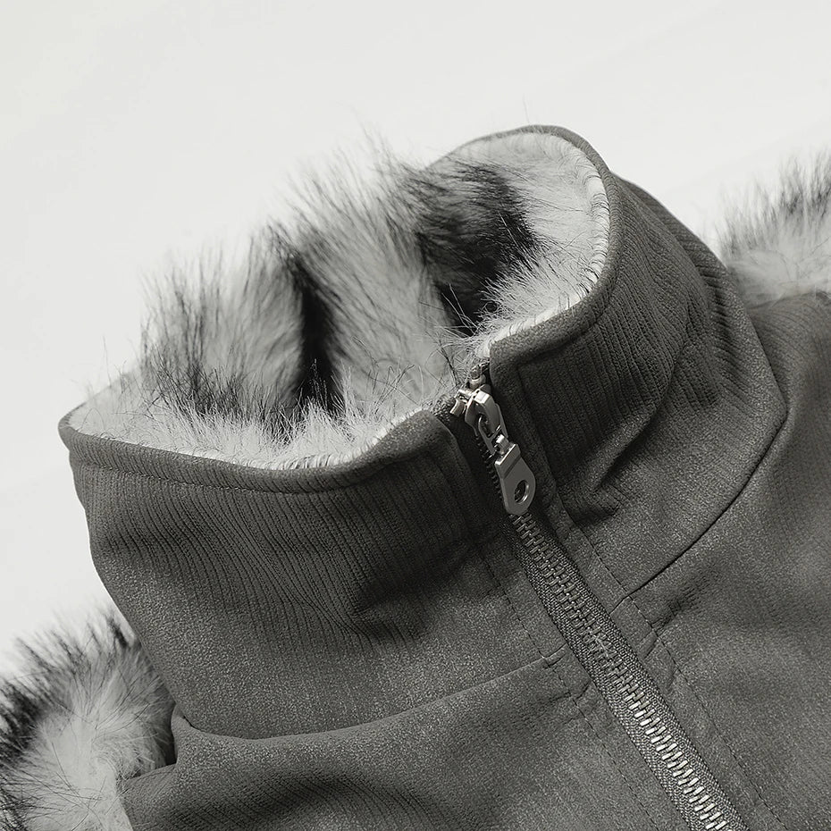 Streetwear Winter Vintage Fur Thicken Parkas Jacket