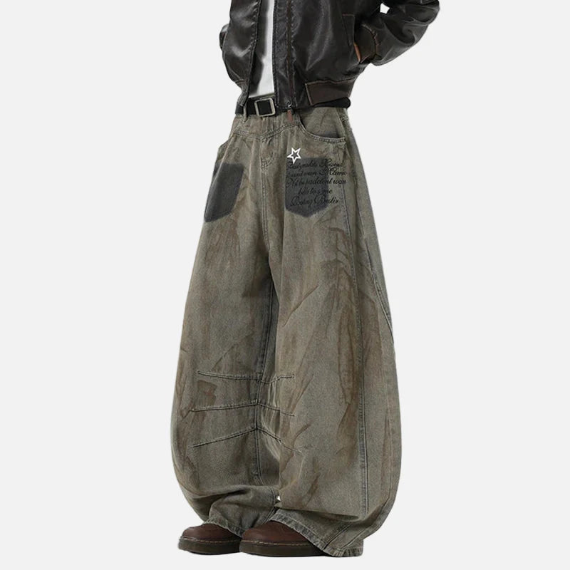 American Style Star Printing Dirty Dying Denim Jeans