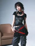 Vintage Lace Patchwork Black Print T-Shirt