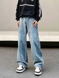 Blue Washed Gothic Punk Embroidered Jeans
