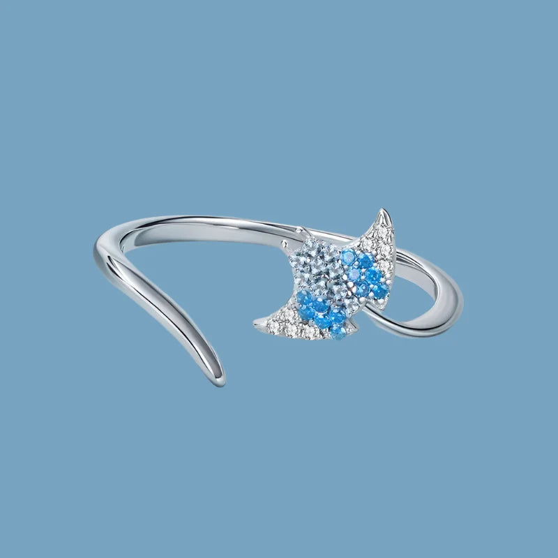 Women Cute Sterling Silver Manta Fish Ring