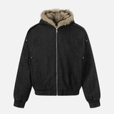 Y2K Quilted Retro Denim Fur Hooded Jacket