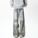 Stylish Camouflage Ripped Patchwork Wide Jeans
