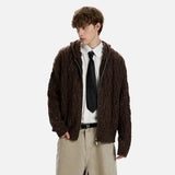 Elegant High Quality Hooded Knitted Zipper Cardigan