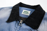Trendy Streetwear Blue Distressed Denim Jacket