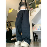 Minimal Street Fit Retro Plaid Wide Leg Sweatpants