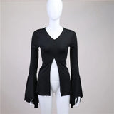 Gothic Flare Sleeve V-Neck Blouses T-Shirt