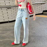 Korean Style Vintage Embroidered High Waist Jeans