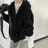 Oversized Solid Color Zip-up Hoodie