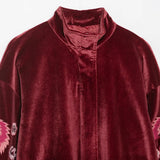 Vintage Red Embroidery Zipper Faux Fur Jacket