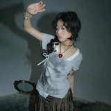 Vintage Grunge Patchwork Short Sleeve T-Shirt