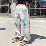 Wide Leg Flow Lightning Graffiti Printed Jeans