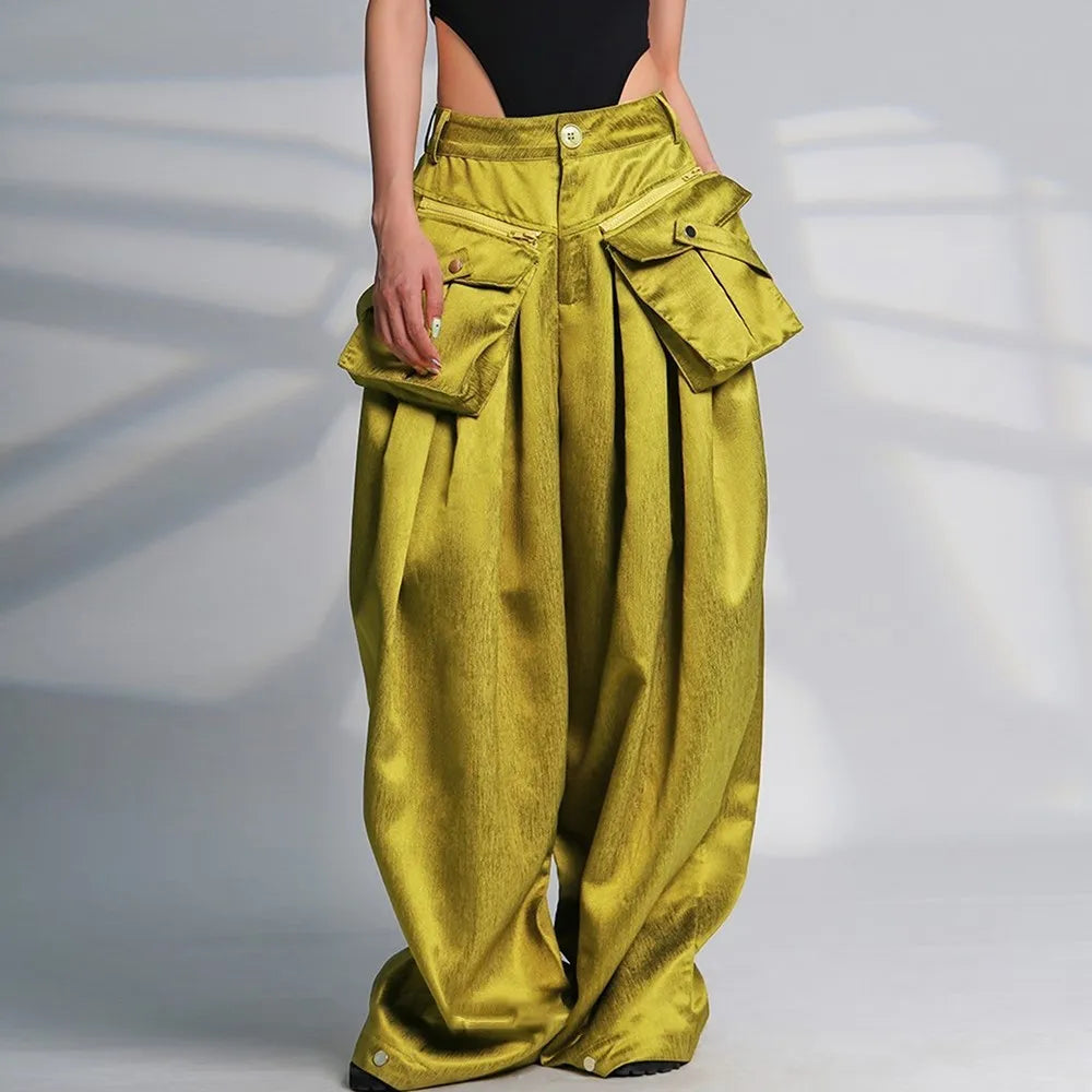 Tiny Yellow Patchwork High Waist Wide Pants