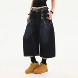 Retro Casual Loose Solid Color Denim Jorts