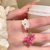 Elegant Floral Glass Bead Stretch Ring