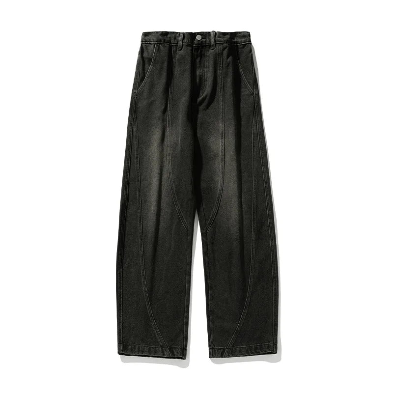 Solid Washed Distressed Wide Leg Jeans