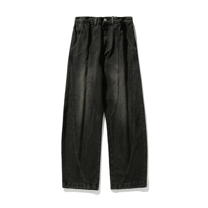Solid Washed Distressed Wide Leg Jeans
