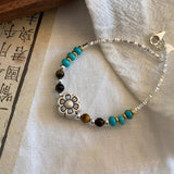 Vintage Flower Blue Brown Stone Bracelet