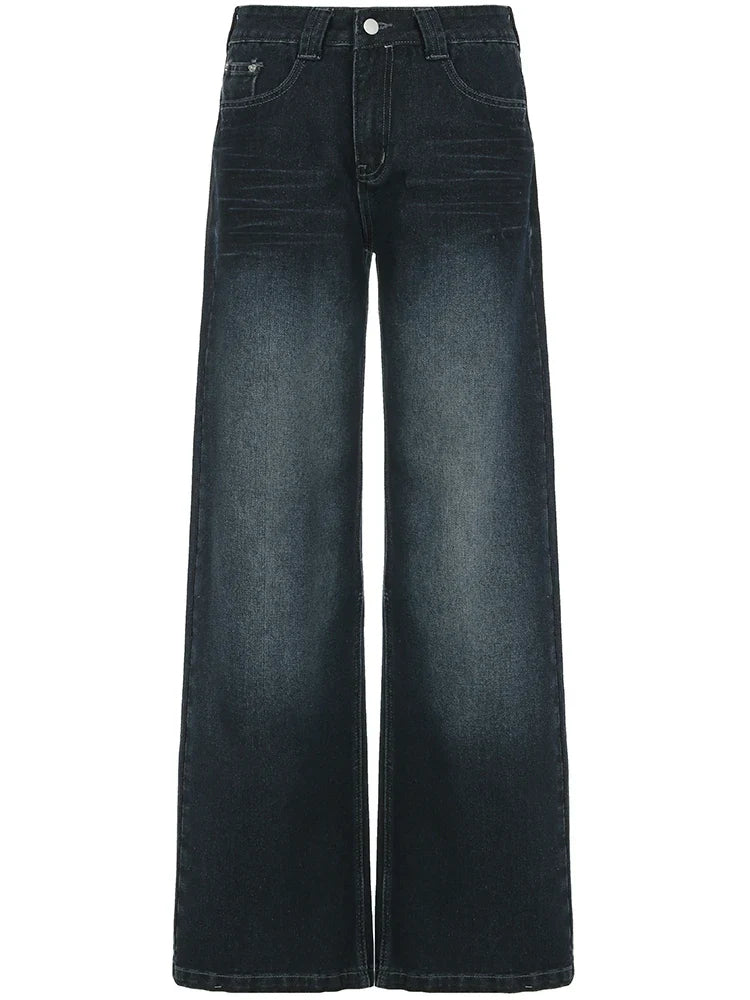 Dark Blue Loose Fit Straight Jeans
