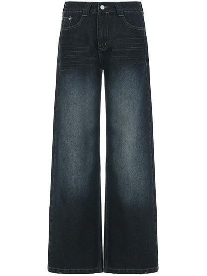 Dark Blue Loose Fit Straight Jeans