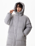 Fashionable Solid Color Hooded Puffer Zipper Coat