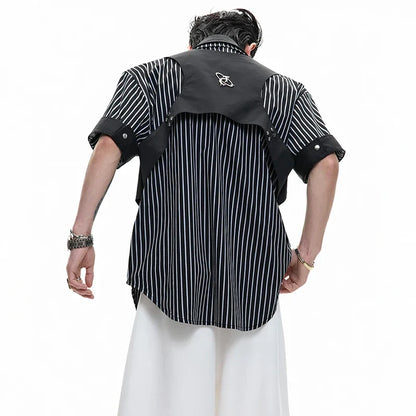 Men Clean Aesthetic Patchwork Short Sleeve Shirt