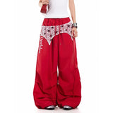 Durable Red Oversized Parachute Cargo Jogger