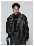 Streetwear Retro Distressed Black Leather Jacket
