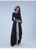 Women Spicy Lace Trim Long Sleeve T-shirt