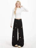 Cool Vintage American Puppy Embroidered Wide Jeans