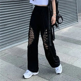 Black Butterfly Embroidery Pattern Loose Pants