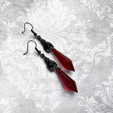 Gothic Black Bat Red Teardrop Earrings
