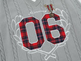 Plaid Letter With Necktie Shirt Embroidery Sweater
