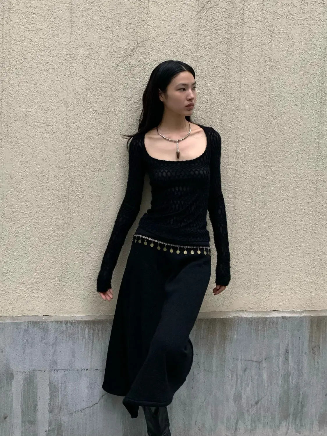 Yedinas Gothic Black Sheer Long T-Shirt