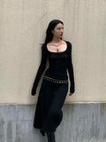 Yedinas Gothic Black Sheer Long T-Shirt
