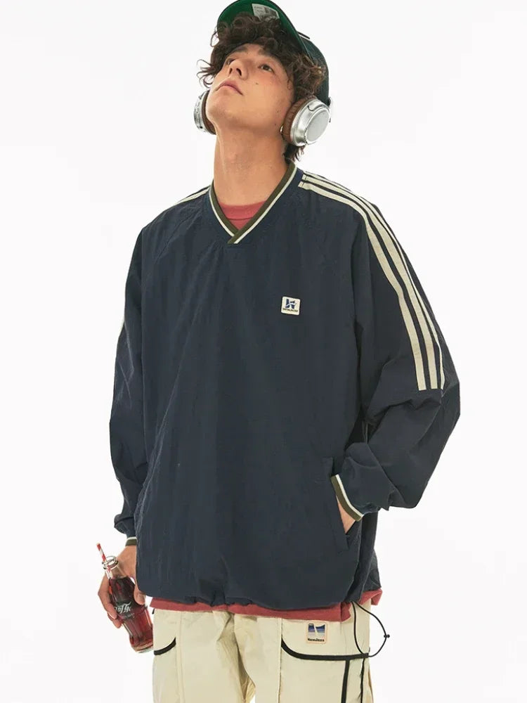 Y2K Retro Stripe Oversize Baseball Sweatshirt
