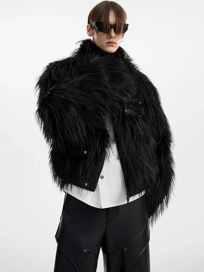 Luxury Black Patchwork Faux Fur Jacket