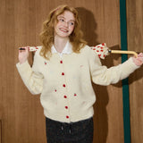 Embroidered Heart Button Knit Cardigan