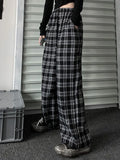 Black Plaid Oversized Sweatpants