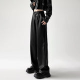 Retro Black Wide Leg Leather Pants