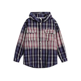 Luxury Plaid Oversized Hooded Blouse Shirt