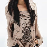 Brown Retro High-End Wasteland Style T-shirt