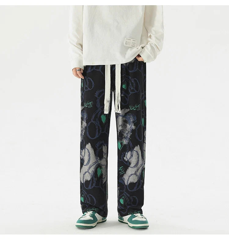 Vintage Graffiti Printed Straight Leg Sweatpants