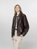 Women Brown Distressed PU Leather Jacket