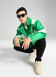 Cool Green Block Pu Leather Jacket