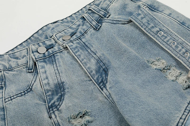 Belted Washed Broken Jeans