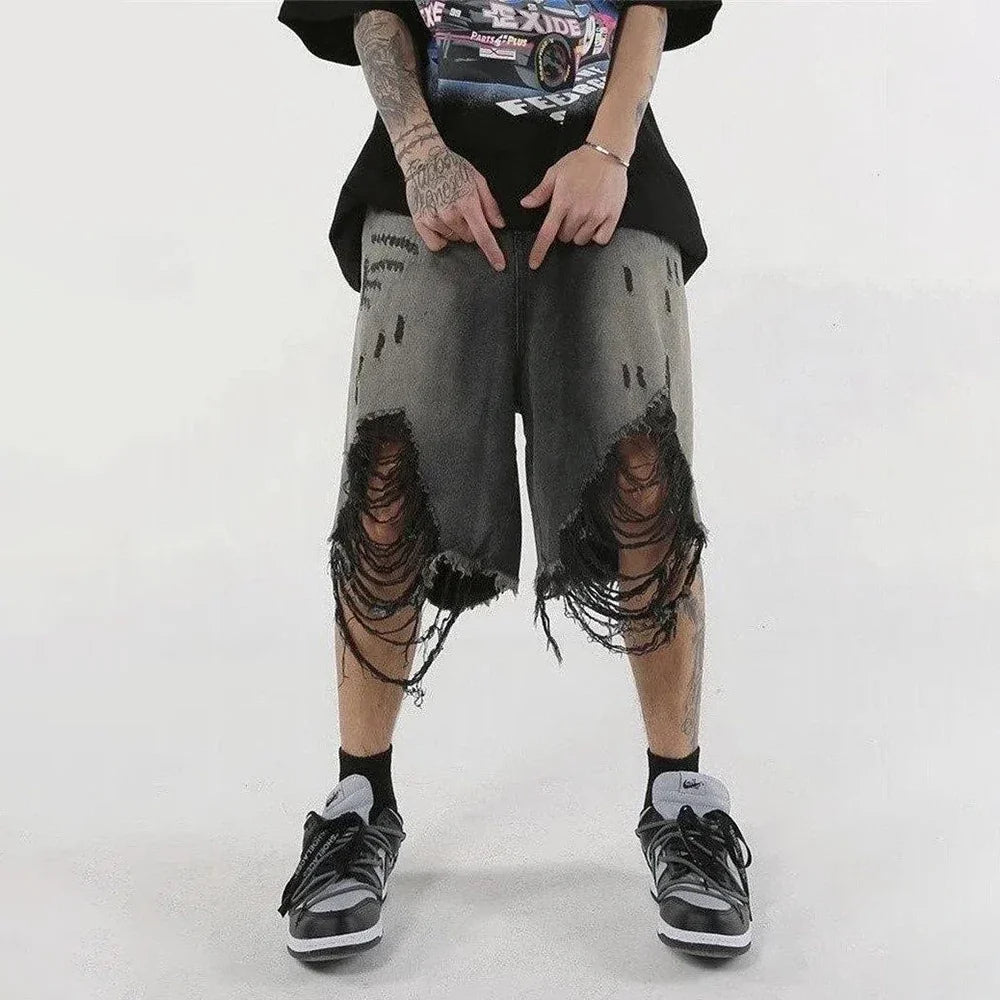 Featherlight Ripped Washed Retro Denim Jorts